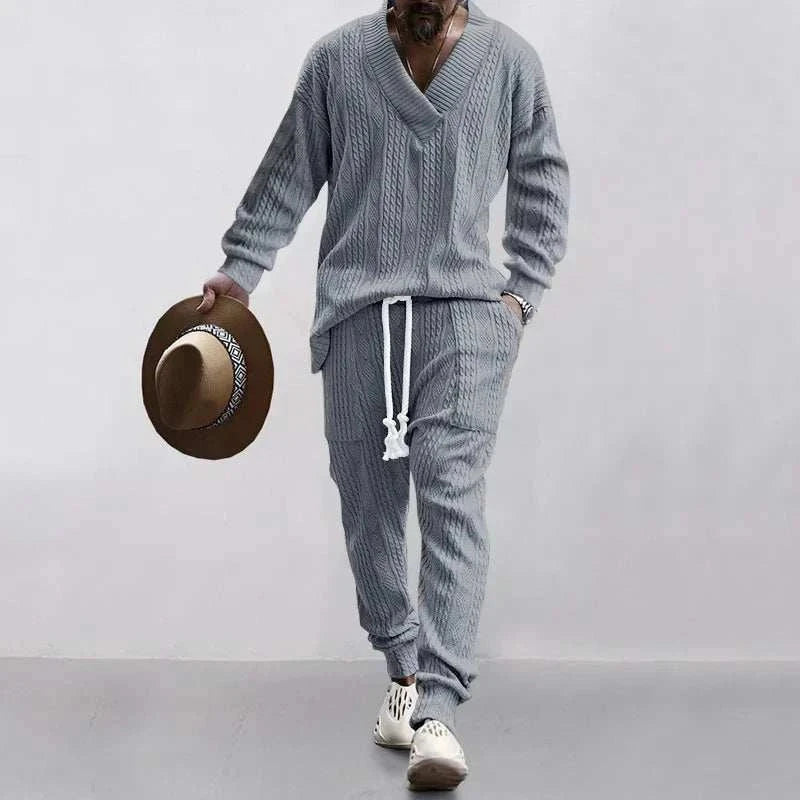 Mens Long Sleeve Set - Quick Dry Hawaiian Jacquard Knit Men Top+Pants, just primes