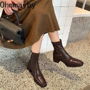 2024 Autumn Winter Design Heel Ankle Boot Fashion Square Toe Zipper Ladies Casual Chelsea Boots Shoes Soft Leather Short Boot