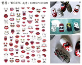 Halloween Nail Design: Clown, Pumpkin, Skeleton, Vampire Nail Stickers