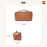 Leather Cosmetic Bag (Bronze) – Large Waterproof Cosmetic Organizer with Divider & Handle