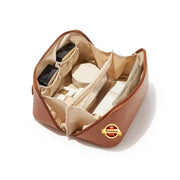 Leather Cosmetic Bag (Bronze) – Large Waterproof Cosmetic Organizer with Divider & Handle
