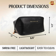 Leather Travel Makeup Bag (Black) – Large Waterproof Cosmetic Organizer with Divider & Handle