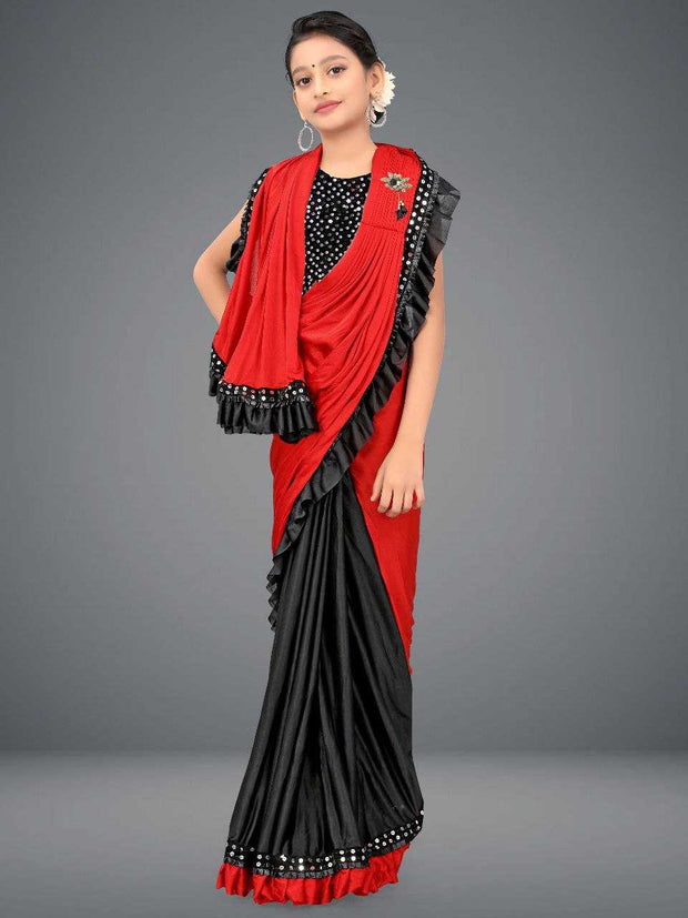 Designer Kids Saree – Delta Lycra | Velvet Blouse - Just Primes