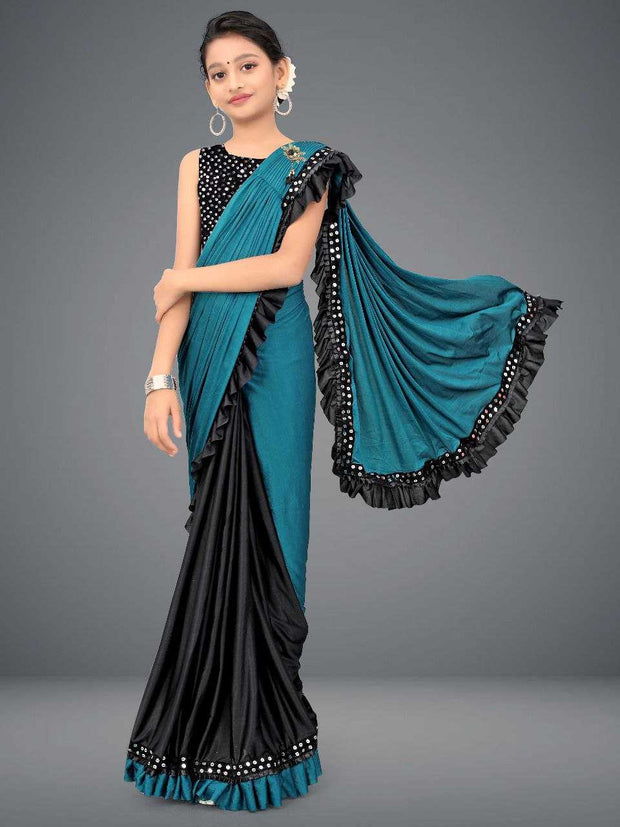 Designer Kids Saree – Delta Lycra | Velvet Blouse - Just Primes