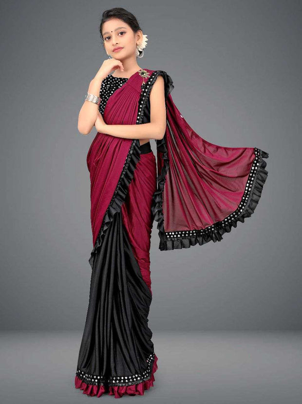 Designer Kids Saree – Delta Lycra | Velvet Blouse - Just Primes