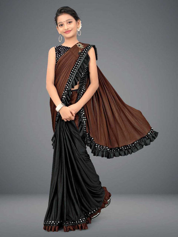 Designer Kids Saree – Delta Lycra | Velvet Blouse - Just Primes