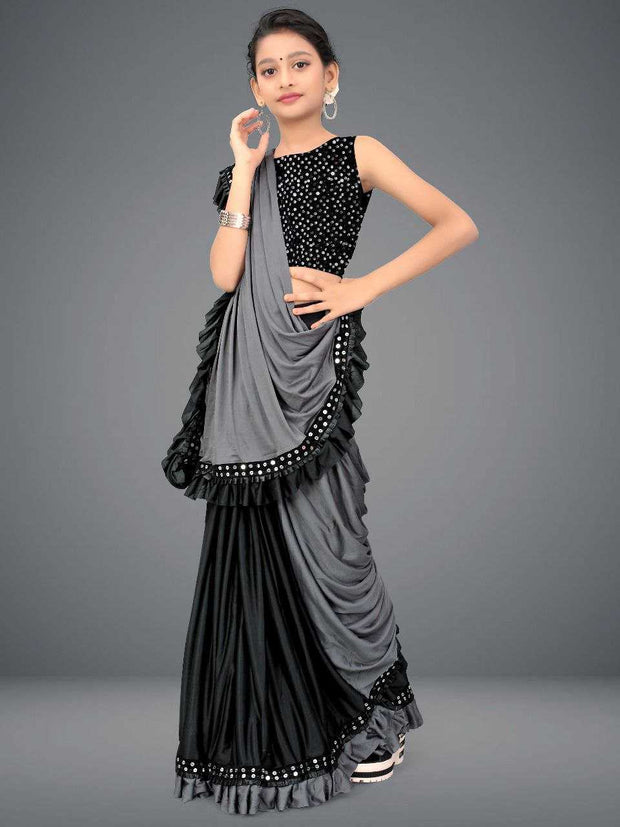 Designer Kids Saree – Delta Lycra | Velvet Blouse - Just Primes