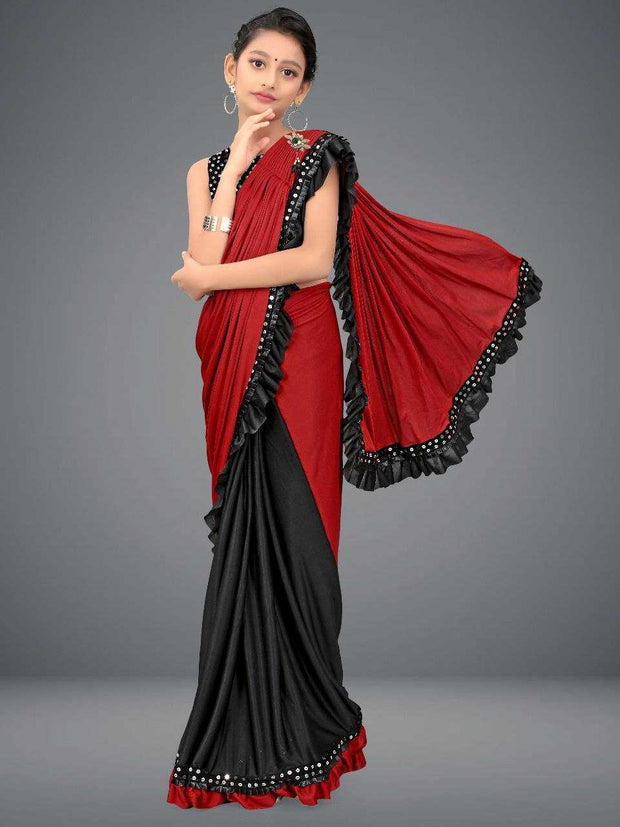 Designer Kids Saree – Delta Lycra | Velvet Blouse - Just Primes