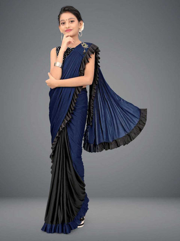 Designer Kids Saree – Delta Lycra | Velvet Blouse - Just Primes