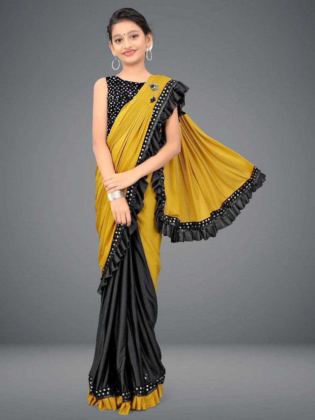Designer Kids Saree – Delta Lycra | Velvet Blouse - Just Primes
