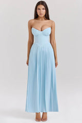 Blue Strapless Slimming Pleated Tight DressclothingJust Primes