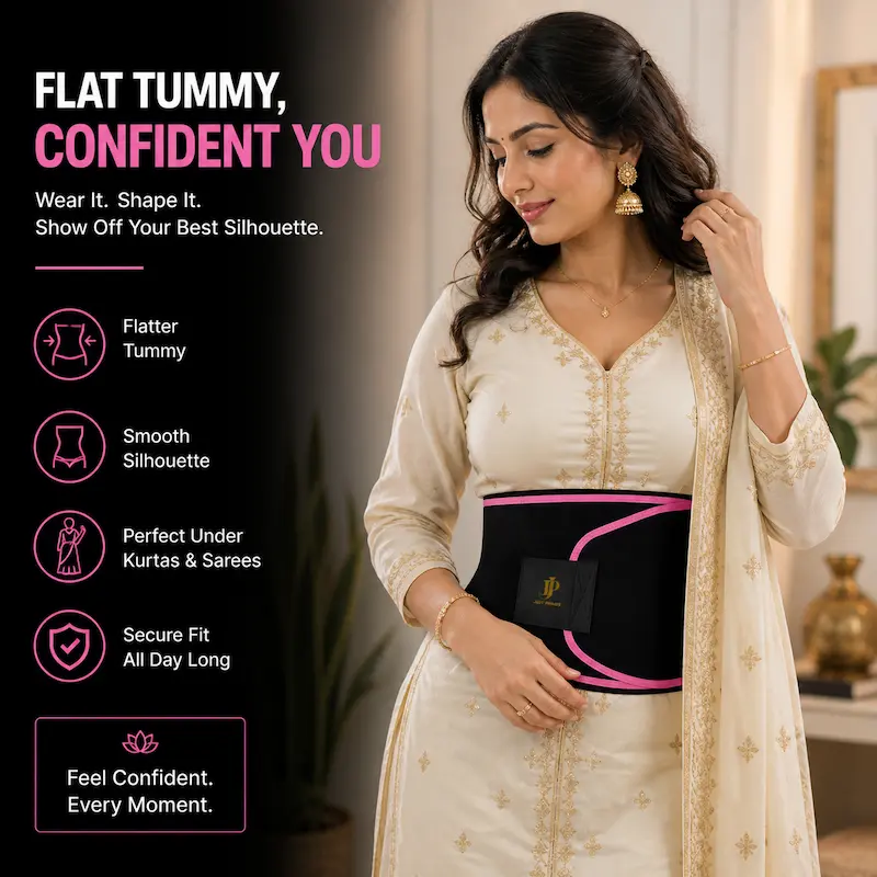 Slim waist sweat belt worn discreetly under a saree